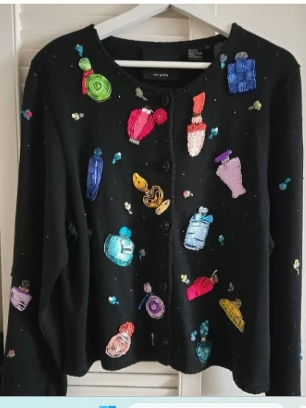 Michael Simon Black Sweater Cardigan Perfume Bottles Ribbon Cotton Ramie XL